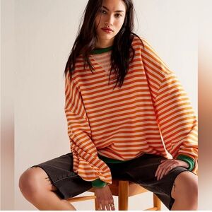 Free People Classic Striped Oversized Crewneck, used. LARGE